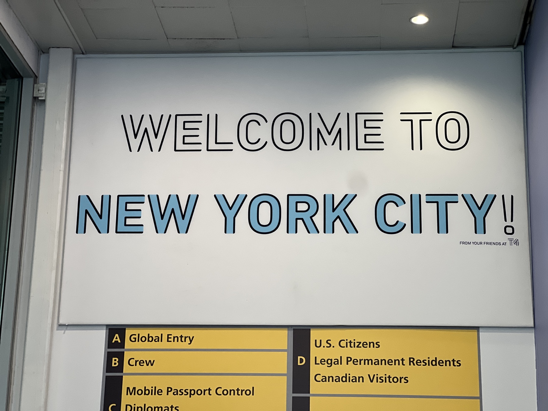 Welcome to New York City airport sign